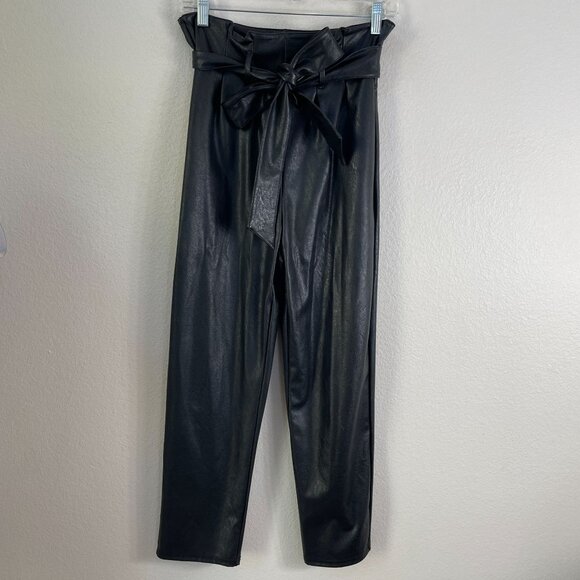 NEW Commando Womens Small Black Faux Leather Pants Paperbag Waist Ankle - Picture 12 of 15